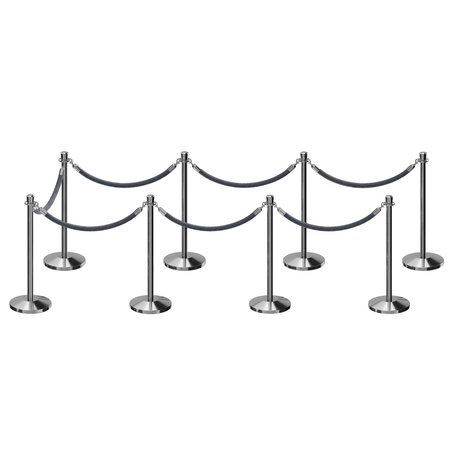 MONTOUR LINE Stanchion Post and Rope Kit Pol.Steel, 8 Crown Top 7 Gray Rope C-Kit-8-PS-CN-7-PVR-GY-PS